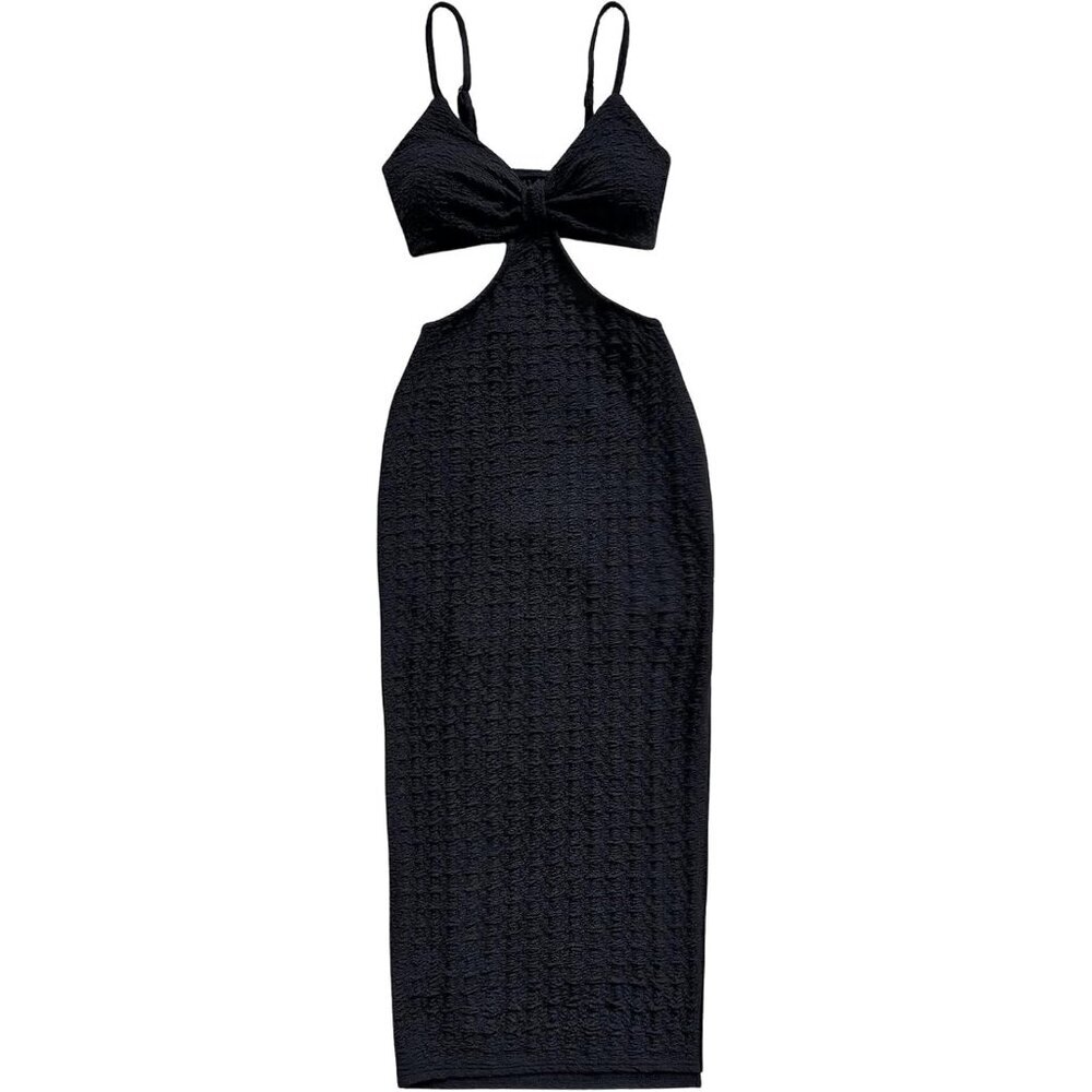 Women's Summer Bodycon Dress Textured Cutout Waist Split Camisole